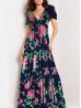 Floral V -Neck Short Sleeved Summer Dress